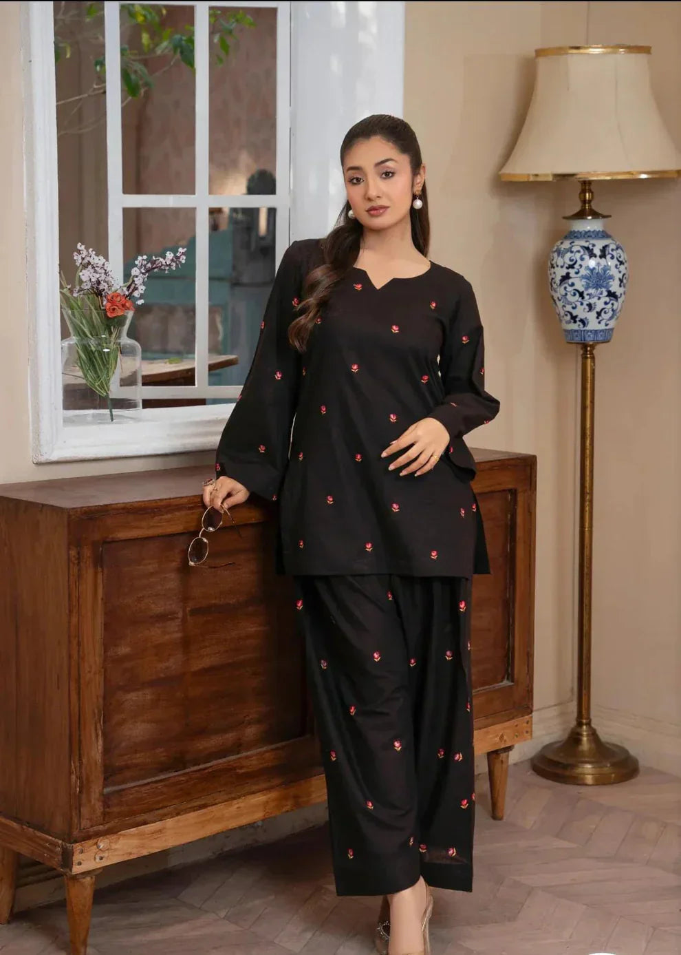 Flower-Petal Furshi Shalwar 3pc Stitched