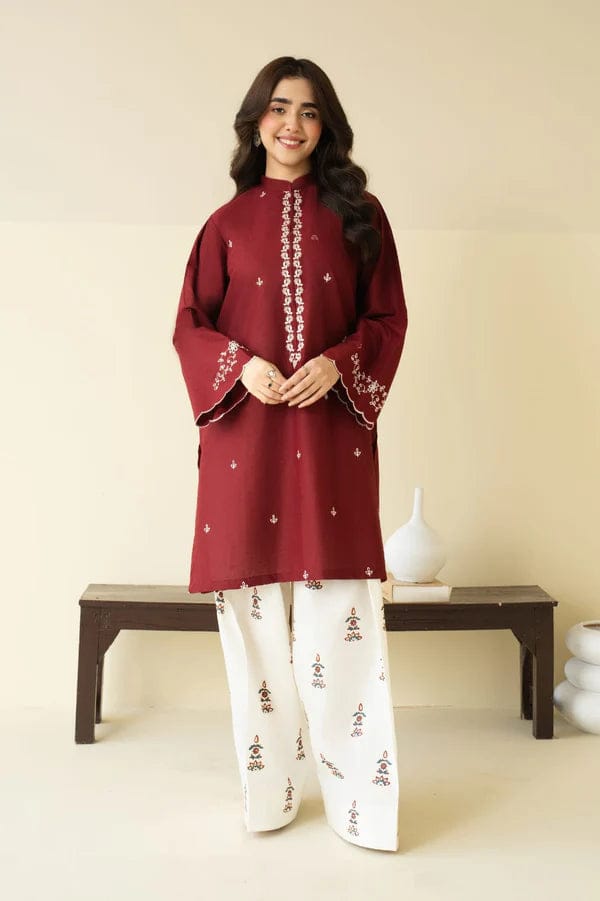 Claret Emb Farshi Shalwar Set Stitched