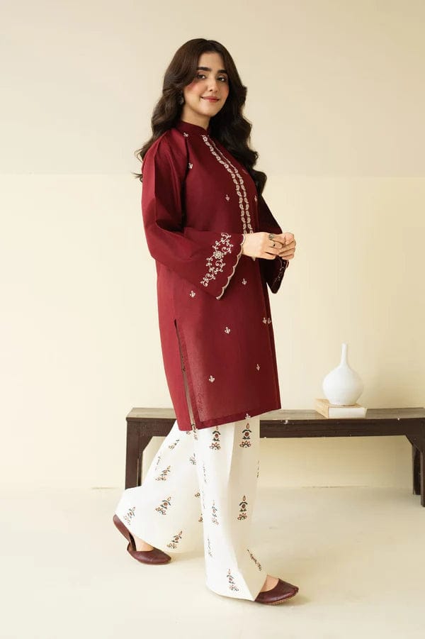 Claret Emb Farshi Shalwar Set Stitched