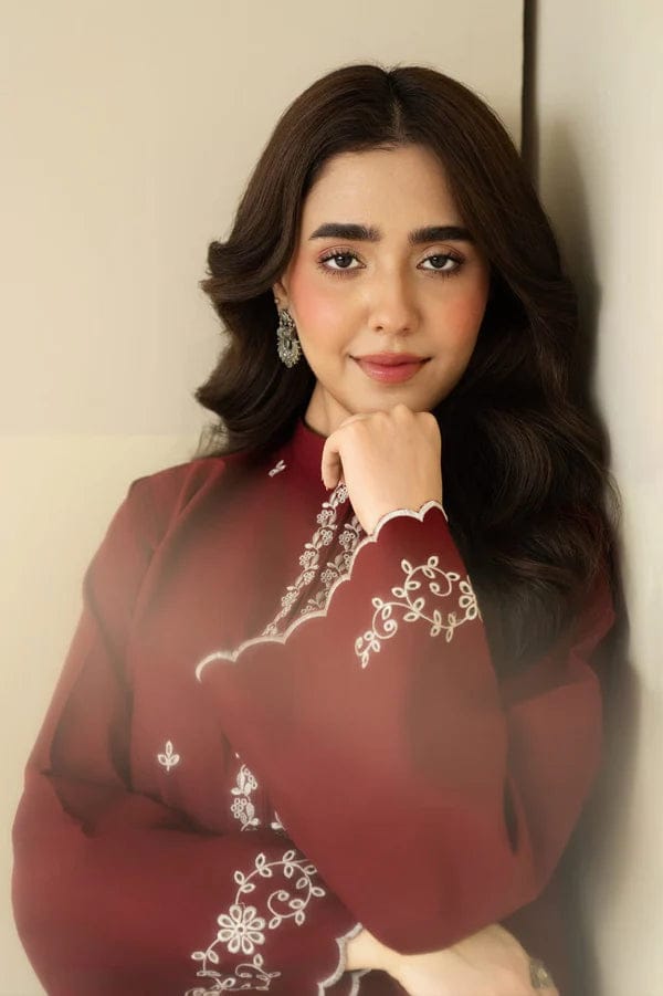 Claret Emb Farshi Shalwar Set Stitched