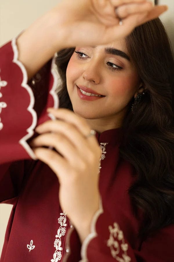 Claret Emb Farshi Shalwar Set Stitched