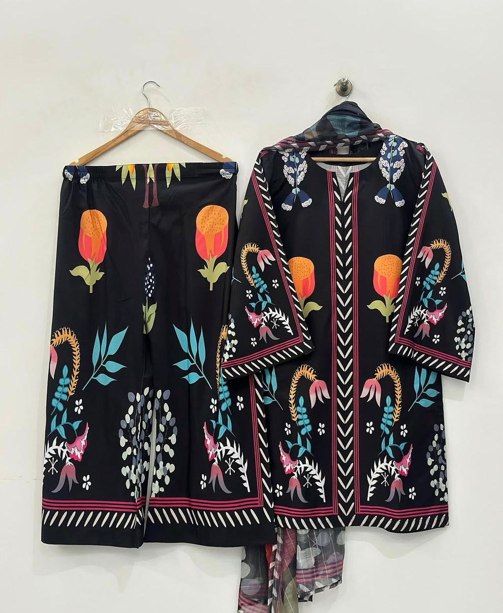 Rukhsar Black Three-Piece Dress