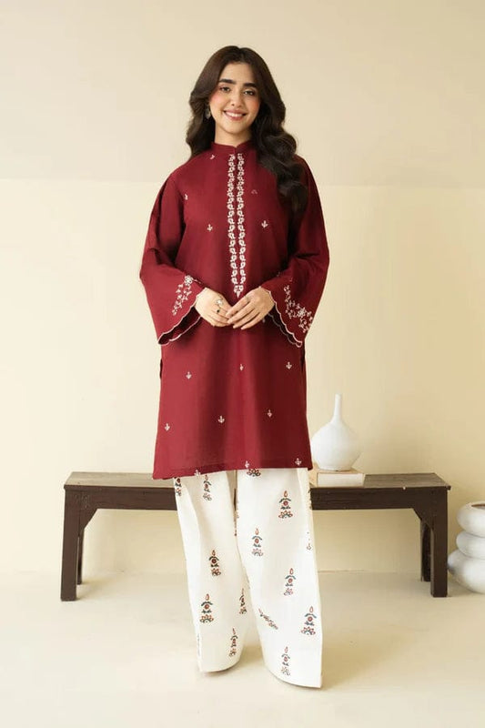 Claret Emb Farshi Shalwar Set Stitched