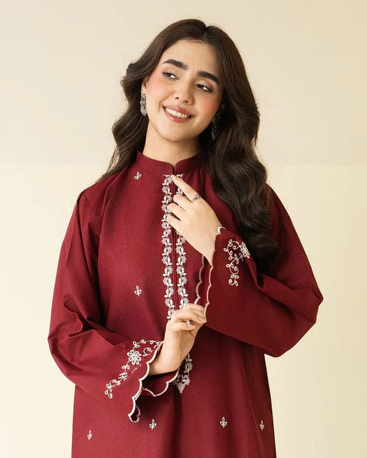 Claret Emb Farshi Shalwar Set Stitched
