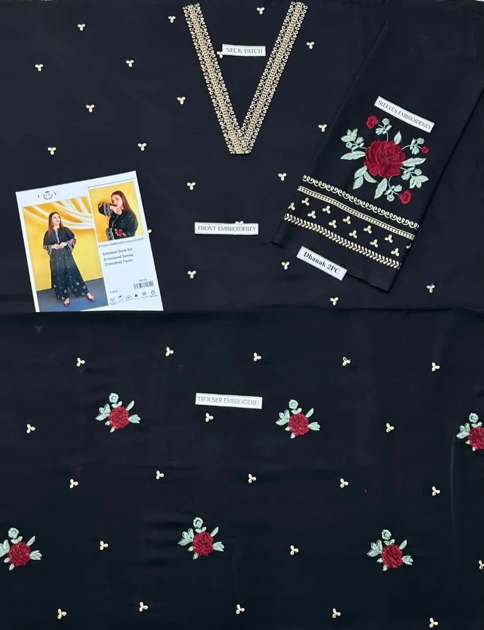 Rose Black Embroidered Unstitched